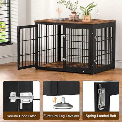 42 Inch Heavy Duty Dog Crate Furniture for Large and Medium Dogs, Decorative Pet House End Table, Wooden Cage Kennel Furniture Indoor, Rustic Brown