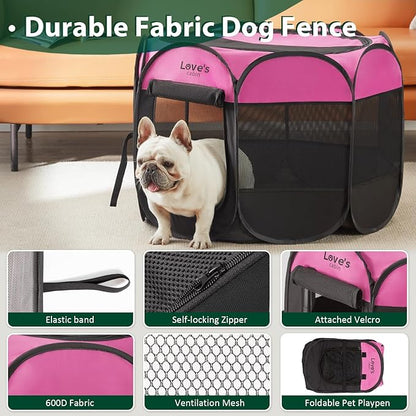 Love's cabin Pet Puppy Dog Playpen, Medium Dog Tent Crates Cage Indoor/Outdoor, Portable Playpen for Dog and Cat, Foldable Pop Up Dog Kennel Playpen with Carring Case, Removable Zipper Top, Pink