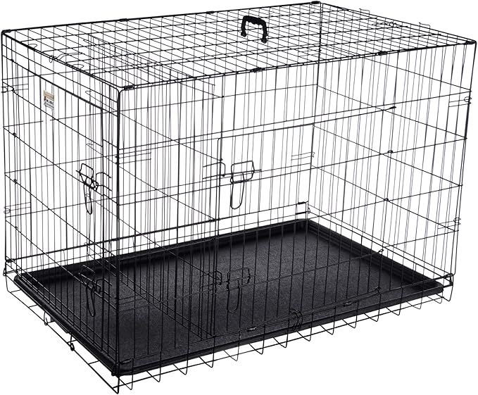 Dog Kennel - 42-Inch Dog Crate with Doors for Front and Side Access - Collapsible Dog Crate with Divider Wall Panel for Large Dogs by PETMAKER (Black)