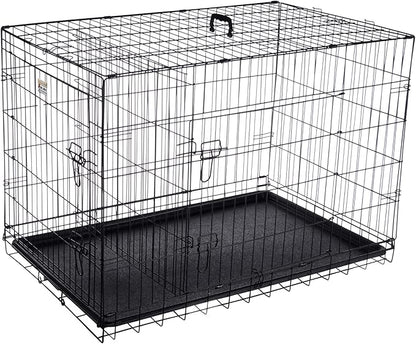 Dog Kennel - 42-Inch Dog Crate with Doors for Front and Side Access - Collapsible Dog Crate with Divider Wall Panel for Large Dogs by PETMAKER (Black)