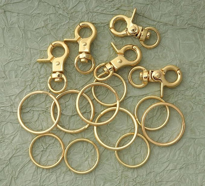 5 Pcs Dog Tag Clips with 5 Pcs 3/4 Inch Keychain 5 Pcs 1 Inch Keychain MultiPurpose Metal Dog Tag Rings for Pet Kitten Cat Collars ID Holder Harnesses (Gold)