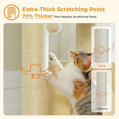 Large Cat Tree with Reinforced Scratching Posts (φ3.7in) for Big Adult Cats 30 lbs, 57.8" Heavy Duty Cat Tower with Larger Hammock and Condo, Cat Furniture for Maine Coon, Plush,Beige
