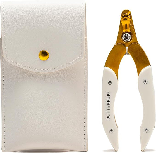 Professional Luxury Stainless Steel Dog Nail Clipper with Faux Leather Case, includes Safety Guard for Easy and Precise Cutting to Avoid Over Cutting, Designed for Small Medium Large Pets