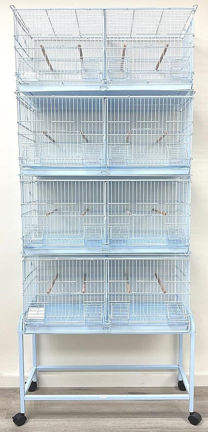Large Lot-4 Stackable Breeder Bird Flight Parrot Cage Side Breeding Nest Box Door Removable Center Divider with Removable Rolling Stand