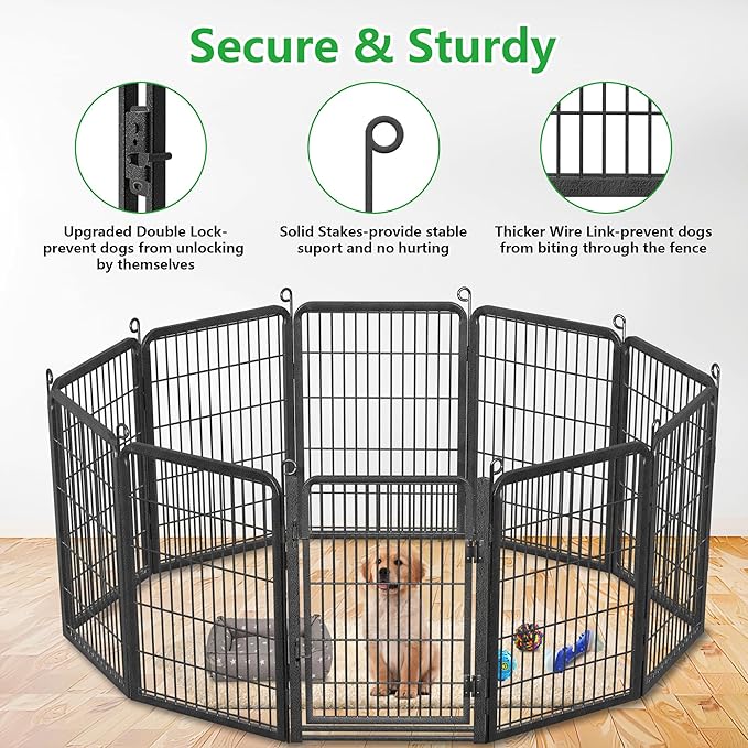 Dog Playpen Outdoor, 32" Height 42 Panels Pet Fence with Low Threshold Full Gate, Large Dog Fence Outdoor for Yard, Heavy Duty Pet Playpen Metal Play Pen Fence for RV Camping
