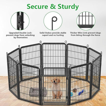 Dog Playpen Outdoor, 32" Height 42 Panels Pet Fence with Low Threshold Full Gate, Large Dog Fence Outdoor for Yard, Heavy Duty Pet Playpen Metal Play Pen Fence for RV Camping