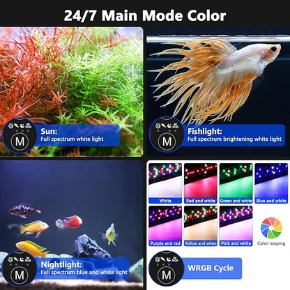 hygger New Mode 24/7 Timer LED Aquarium Light, Auto On Off Full Spectrum Fish Tank Light Fish Colorful/Sun/Nightlight/Wrgb Cycle Mode for Freshwater Plants Tank (for 27in~33in Long Tank)