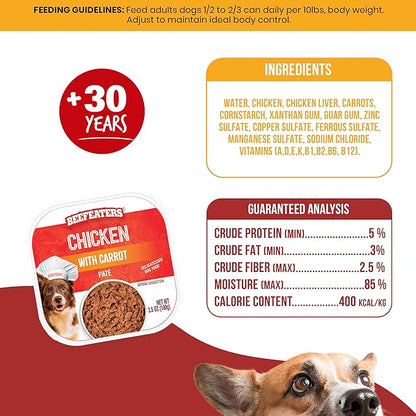 Beefeaters Dog Treats - Chicken with Carrot Pate 3.5oz, Case of 96 | Natural Adult Dog Food | No Artificial Additives, Rich in Fiber, Vitamins & Minerals | Dog Training Treats for Adults