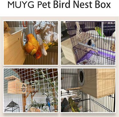 Acrylic Bird Nesting Box,Transparent Parakeet Nesting Box with Perch Natural Wood Cockatiel House for Cage Handcrafted Visible Budgie Breeding Home for Parrots Finches Conures Small Birds