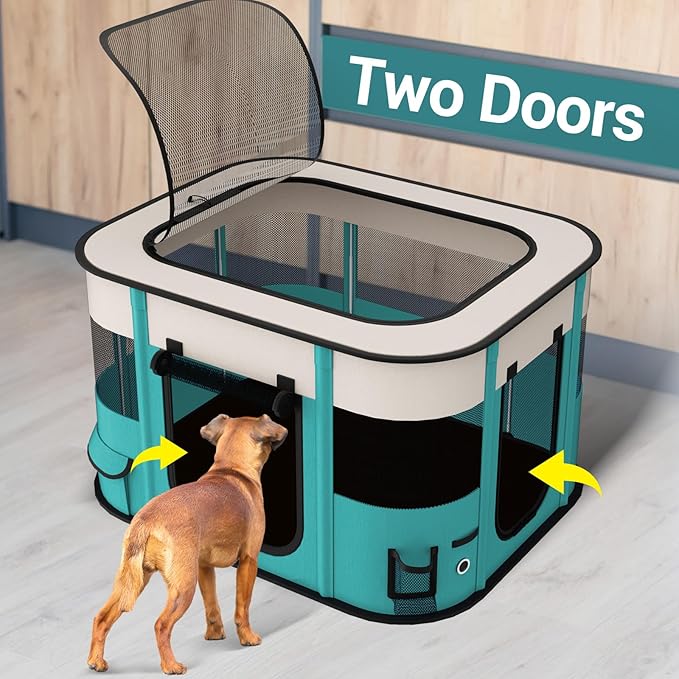 Foldable Pet Playpen, Portable Dog Cat Crate Pet Kennel Tent, Removable Shade Cover, Free Carrying Case, Indoor Outdoor Travel Use for Small Medium Large Dogs Cats (L-Blue-S, Medium(72*54.5*42.5CM))