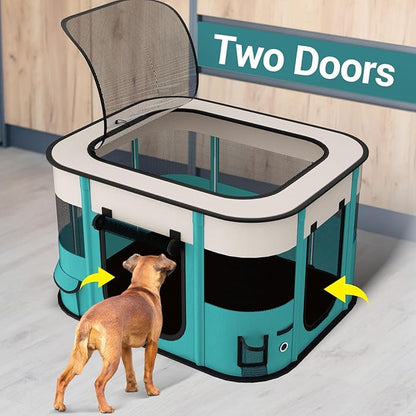 Foldable Pet Playpen, Portable Dog Cat Crate Pet Kennel Tent, Removable Shade Cover, Free Carrying Case, Indoor Outdoor Travel Use for Small Medium Large Dogs Cats (L-Blue-S, Medium(72*54.5*42.5CM))