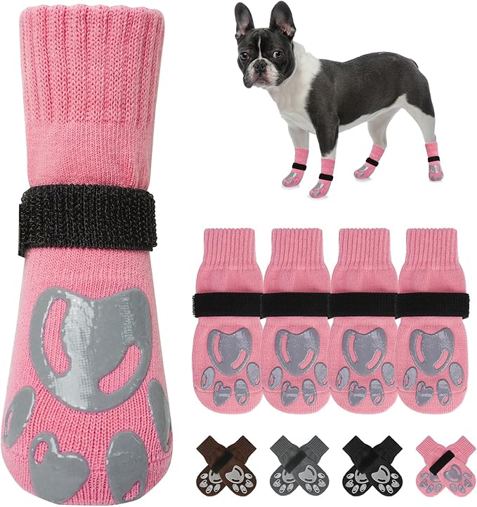 BEAUTYZOO Dog Socks, Non Slip Dog Socks to Prevent Licking Paws -Dog Shoes for Hot/Cold Pavement, Dog Boots & Paw Protectors, Dog Booties for Hardwood Floors, Small Medium Large Senior Dogs