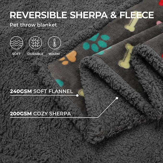 Luciphia Waterproof Pet Blankets for Couch Sofa Bed Cover Cat Liquid Pee Proof Washable Soft Fluffy Large Dog Blanket Reversible Furniture Protection Puppy Grey Bone Thicken Largeï¼65" x 57"ï¼