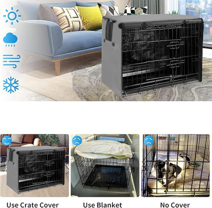 42 Inch Dog Crate Cover Dog Kennel Cover, Large XL Dog Crate for Large Dogs Wire Dog Cage with1 2 3 Doors, Waterproof 600D Oxford Fabric Indoor/Outdoor Gray