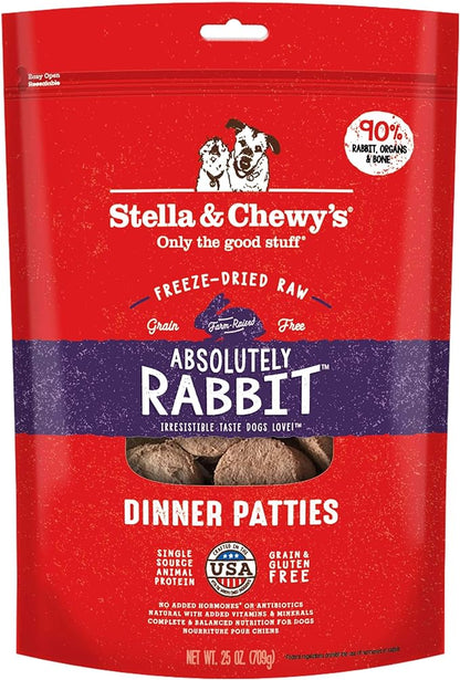 Stella & Chewy's Freeze Dried Raw Dinner Patties  Grain Free Dog Food, Protein Rich Absolutely Rabbit Recipe  25 oz Bag