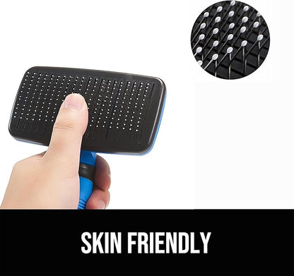 Design Patent Certificated Self Cleaning Slicker Brush for Dogs& Cats, Skin Friendly Grooming Dog& Cat Brush for Shedding and Deshedding, Pet Supplies Accessories,Blue