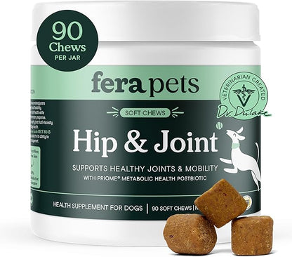 Fera Pets Hip & Joint Supplement for Dogs with Glucosamine, MSM, Chondroitin, & Green Lipped Mussel - Supports Healthy Joints and Weight Management - 90 Soft Chews
