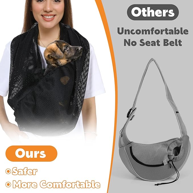 MABOZOO Mesh Pet Sling Carrier for Small Dog, Double Shoulder Strap Dog Carrier Sling Hands Free Cat Sling, Breathable Puppy Pouch Travel Safe Sling Bag for Small & Medium Dogs, Cats, Pets