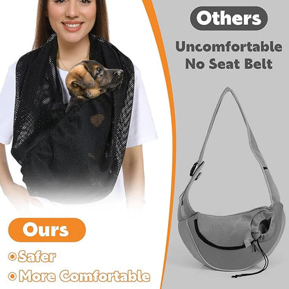 MABOZOO Mesh Pet Sling Carrier for Small Dog, Double Shoulder Strap Dog Carrier Sling Hands Free Cat Sling, Breathable Puppy Pouch Travel Safe Sling Bag for Small & Medium Dogs, Cats, Pets