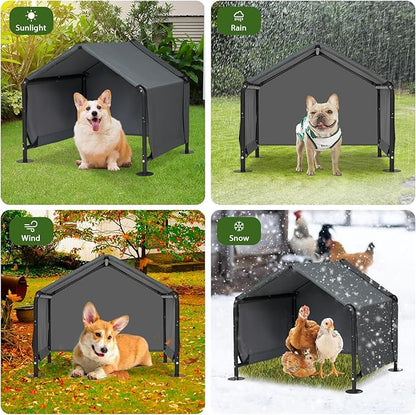 Dog Shades for Outside - Outdoor Dog Kennel for Small Dogs, 29.53_25.59_25.59 Outdoor Sun Rain Canopy Pet House, Waterproof Pet Canopy Shelter for Small Animals with Ground Nails