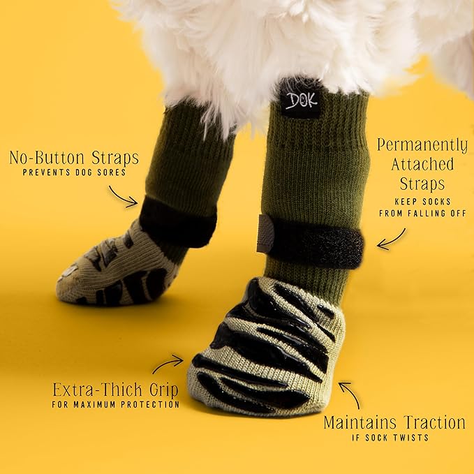 DOK TigerToes Premium Non-Slip Dog Socks for Hardwood Floors - Extra-Thick Grip That Works Even When Twisted - Prevents Licking, Slipping, and Great for Dog Paw Protection (Forest Green, X-Small)
