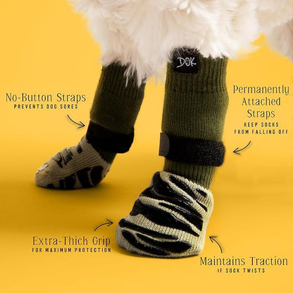 DOK TigerToes Premium Non-Slip Dog Socks for Hardwood Floors - Extra-Thick Grip That Works Even When Twisted - Prevents Licking, Slipping, and Great for Dog Paw Protection (Forest Green, X-Small)