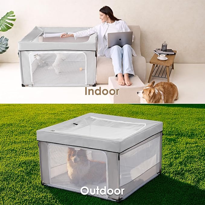 EHEYCIGA 42x42x26 Inches Puppy Playpen for Dogs & Cats Indoor or Outdoor - Dog Play Pen with Door, Dog Fence for Small Pets with Heavy-Duty Oxford & Steel Frame, with Cover