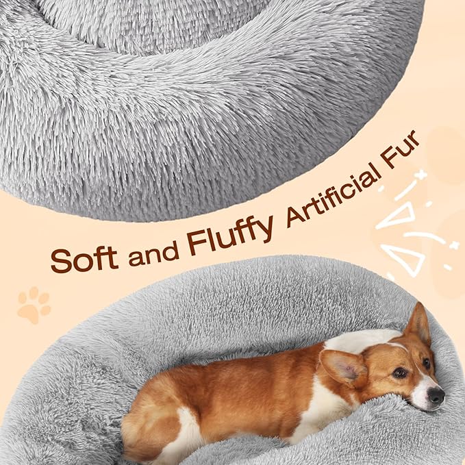 JOLLYVOGUE Dog Beds, Calming Small Dog Bed, Anti-Anxiety Dog Bed for Small Dogs, Fluffy Donut Dog Bed, Cozy Dog Cat Cushion Bed for Small Medium Dogs (24")