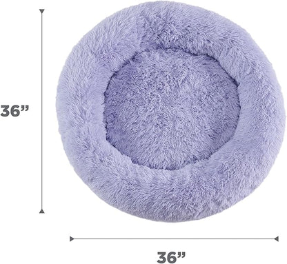 Best Friends by Sheri Original Calming Donut Dog and Cat Bed, Shag Faux Fur, Lavender, (36in x 36in) - Anxiety Relief for Pets Up to 100 lbs