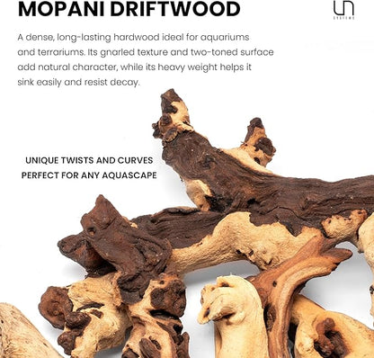 Ultum Nature Systems Driftwood - Mopani Wood - Natural Aquarium Hardscape for Planted Tank Aquascaping - Fish, Crab, Reptile, Bird, Paludarium Enclosure Structure, Terrarium Decor - SM 3Pc, 7-12"