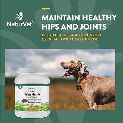 NaturVet Hemp Joint Health Hip & Joint Support Dog Supplement  Soft Chew Supplements for Dogs with Glucosamine, MSM, Chondroitin, Omega 3, Vitamins, Antioxidants  240 Ct.