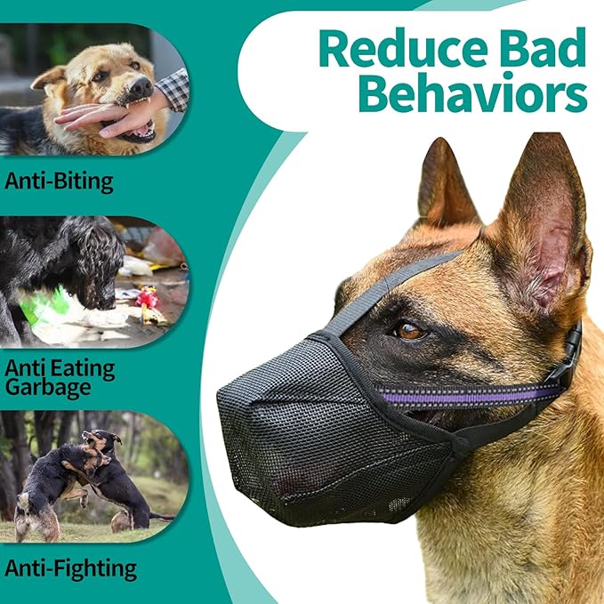 Dog Muzzle - Soft Mesh Muzzle for Small Medium Large Dogs Labrador German Shepherd - Adjustable Puppy Muzzles for Scavenging Biting Licking and Chewing - Allows Panting and Drinking (S)