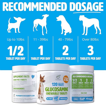 Glucosamine for Dogs with Chondroitin and MSM -Hip and Joint Supplement for Dog Mobility Support and Arthritis Pain Relief -120 Chewable Tablet Treats
