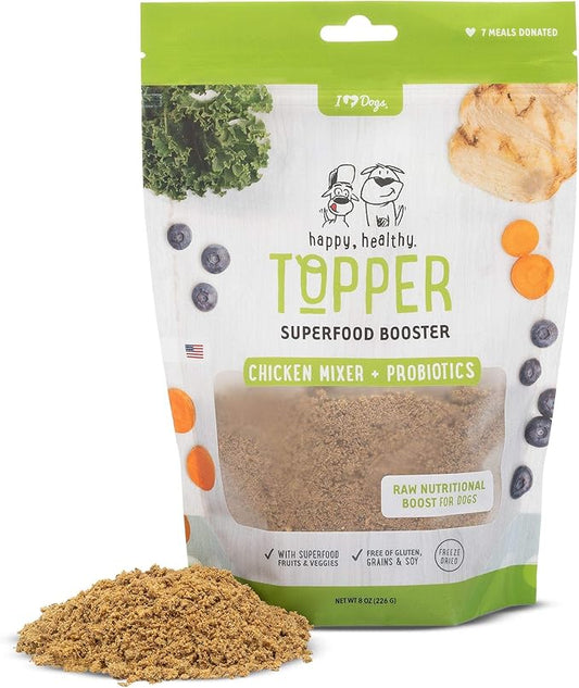 iHeartDogs Dog Food Topper - Freeze-Dried Raw Dog Food Seasoning - Grain Free Superfood Meal Mixer (Chicken, 8 Ounce)