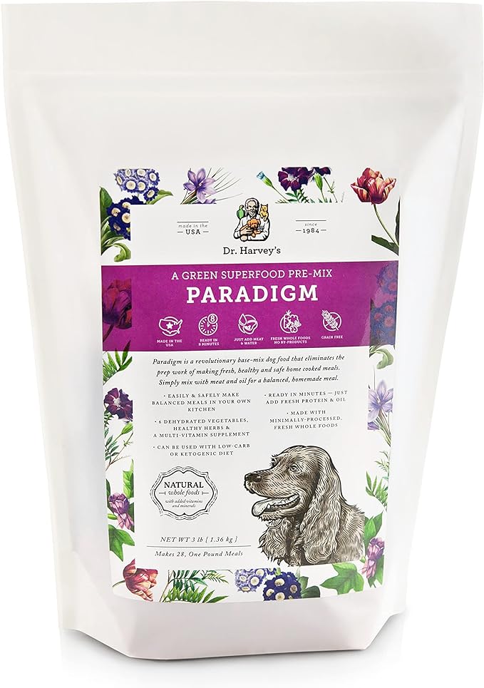 Dr. Harvey's Paradigm Green Superfood Dog Food, Human Grade Dehydrated Grain Free Base Mix for Dogs, Diabetic Low Carb Ketogenic Diet (3 Pounds)