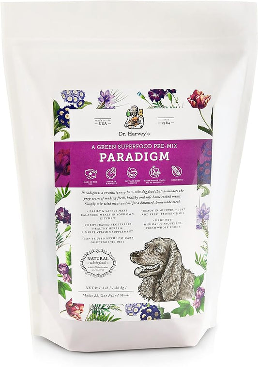 Dr. Harvey's Paradigm Green Superfood Dog Food, Human Grade Dehydrated Grain Free Base Mix for Dogs, Diabetic Low Carb Ketogenic Diet (3 Pounds)