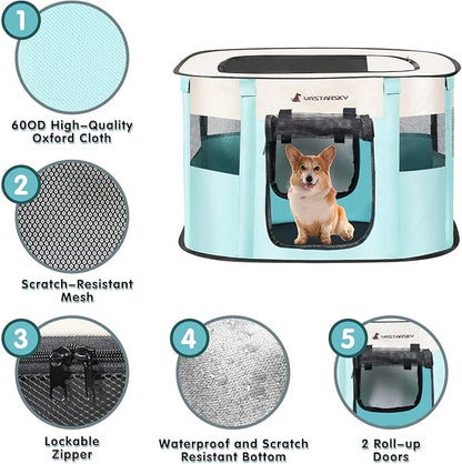 Foldable Pet Playpen,Cat Puppy Playpen,Portable Dog Cage Soft Portable Exercise Kennel Tent,Puppy Kitten Pen Indoors/Outdoors Pet Tent Fence (Medium (32"*24"*22"), Green)