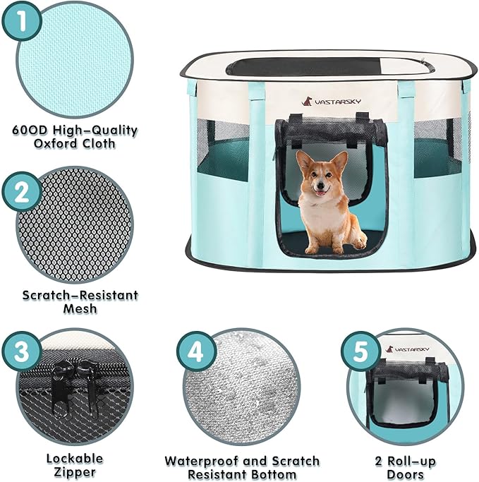 Foldable Pet Playpen,Cat Puppy Playpen,Portable Dog Cage Soft Portable Exercise Kennel Tent,Puppy Kitten Pen Indoors/Outdoors Pet Tent Fence (Large(36"*28"*23"), Green)