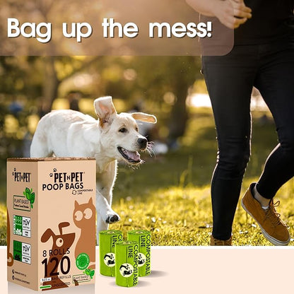 Pet N Pet Poop Bags For Dogs, 120 Counts Dog Poop Bags Rolls + 100% Plant Based Dog Wipes for Paws and Butt, 100 Counts Dog Pet Wipes, 8" x 8" Hypoallergenic Unscented Dog Wipes