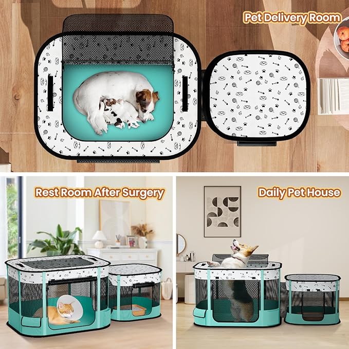Portable Cat Playpen, 8-Rod Reinforced Kitten Dog Playpens, Foldable Play Pen for Indoor Cats Enclosed Pet Puppy Doggy Outdoor, Collapsible Tent Kennel Cage House(32"x24"x22")
