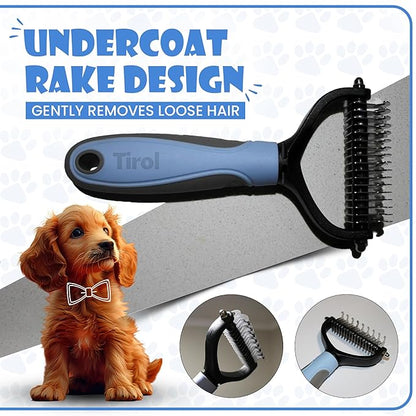 TIROL SUPPLIES Original Pet Grooming Rake - Ergonomic Non-slip Undercoat Rake for Dogs & Cats - Double-Sided Deshedding Dematting Tool - Extra-Wide Deshedding Dog Brush for Long Hair