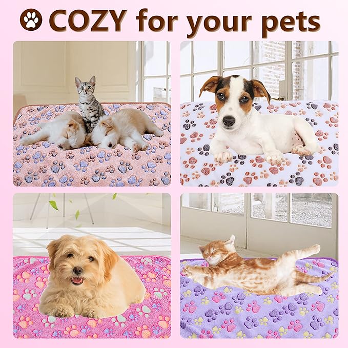 UTTPLL Blanket-Premium-Flannel-Medium-Printed Throw for Cats Dog Puppy Animals Soft Fluffy Fleece Pet Blankets Cozy Warm Sleep Mat Cute Paw Pink