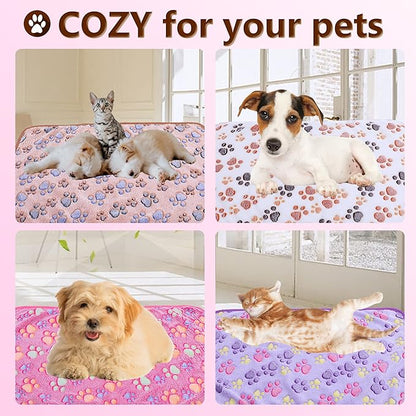 UTTPLL Blanket-Premium-Flannel-Medium-Printed Throw for Cats Dog Puppy Animals Soft Fluffy Fleece Pet Blankets Cozy Warm Sleep Mat Cute Paw Pink