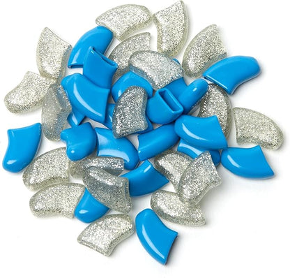 Soft Claws Nail Caps for Dogs with Non-Slip Design Made in USA - 40 Dog Nail Covers for Long-Lasting Protection of Floors and Furniture - Blue & Silver Sparkle, XXL