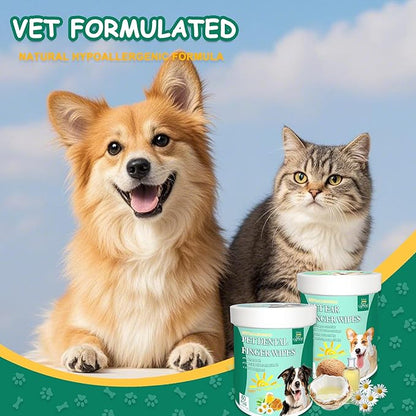 Pet Cleaning and Deodorizing Bathing Wipes for Dog and Cat, Extra ThickNourish Fur No-Rinse Grooming Wipes for Daily Care and Travel, Hypoallergenic