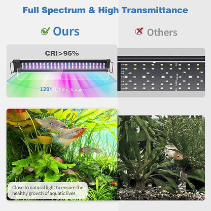 Bluetooth LED Aquarium Light with APP Control, 3 Modes for 18-24 Inch Fish Tank Light with Full Spectrum White Blue Red Green Lights, IP68 Waterproof with Extendable Brackets for Freshwater