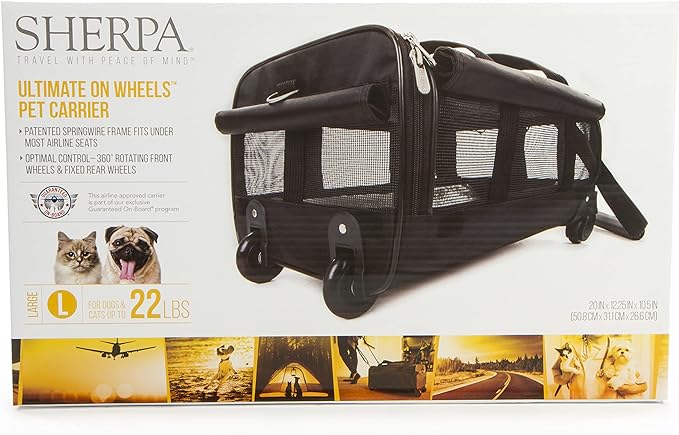 Sherpa on Wheels Indoor Pet Dog Carrier, Black Large for All Breed Sizes