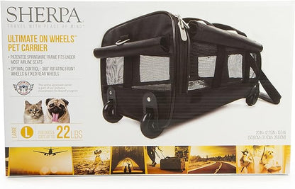 Sherpa on Wheels Indoor Pet Dog Carrier, Black Large for All Breed Sizes
