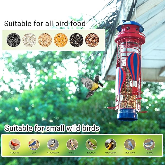 Solar Bird Feeder for Outdoors Hanging, Squirrel Proof Bird Feeder, Metal Waterproof Wild Bird Feeders,Cardinals Feeders, Gifts for Bird Lovers, Garden Decoration