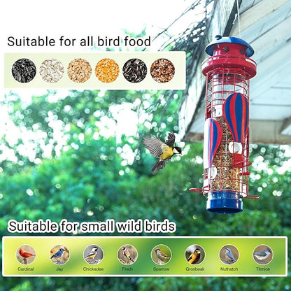Solar Bird Feeder for Outdoors Hanging, Squirrel Proof Bird Feeder, Metal Waterproof Wild Bird Feeders,Cardinals Feeders, Gifts for Bird Lovers, Garden Decoration